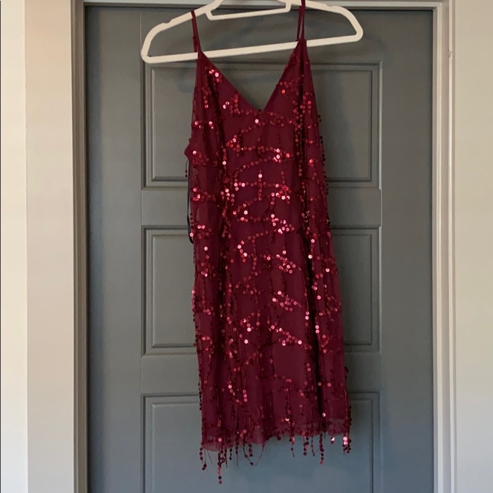 Red with sequins cocktail dress. Worn once